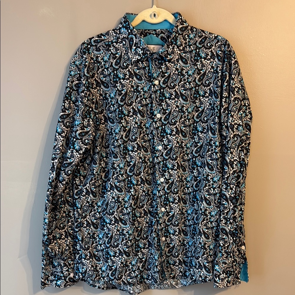 Elie Balleh Black/Teal Paisley LS Shirt. Size XXL/18